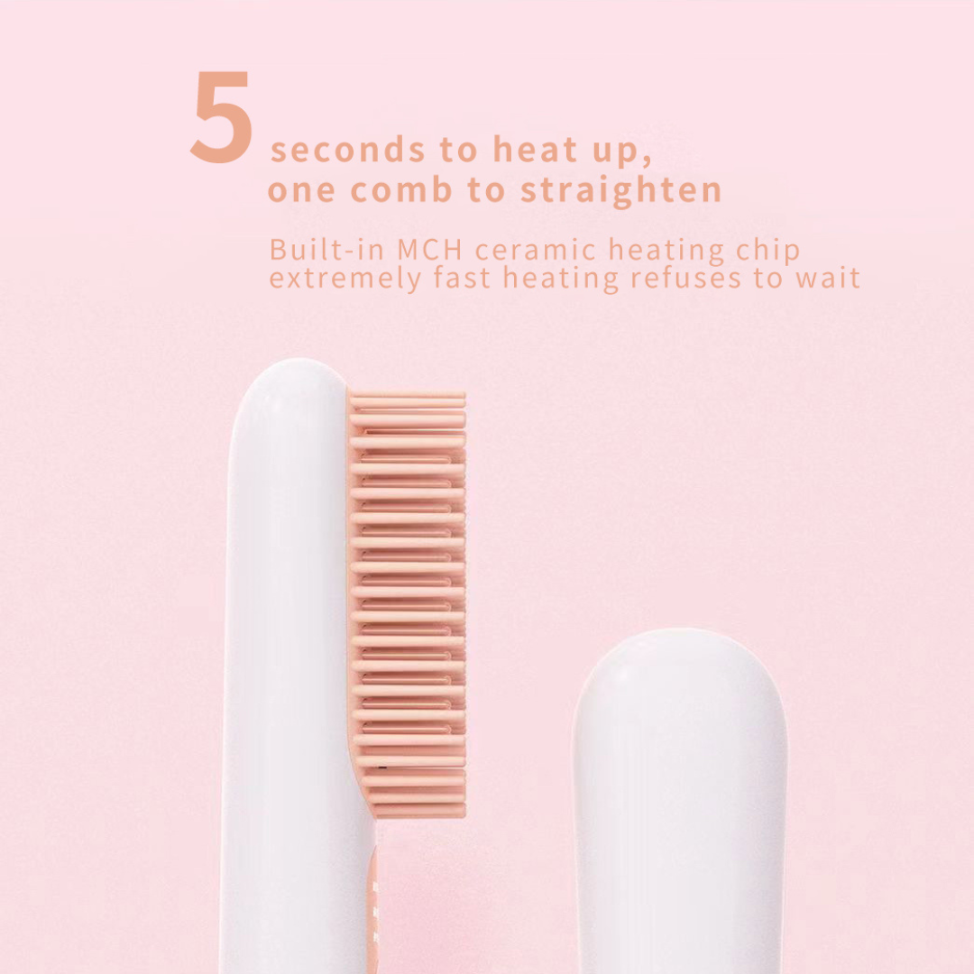 Portable Rechargeable Hair Straightener Brush Negative Ion Mini Hair Straightener Brush